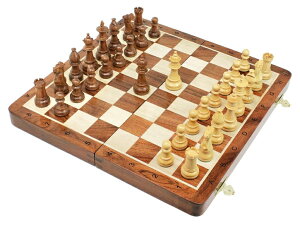 `FXZbg House of Chess - Victorian Staunton Golden Acacia Wood Chess Set - 14 x 14 Inches Wooden Folding Chess Board with Algebraic Notation - Wooden Chess Pieces with King Height 3 Inches + 2 Extra Queens ysAiz