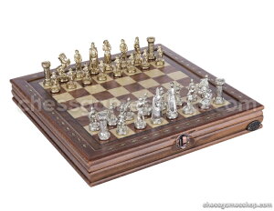 �`�F�X�Z�b�g Luxury Handmade Chess Set-Brass Chessmen Rosewood Mosaic Chess Board - Gift Item �y���s�A���i�z