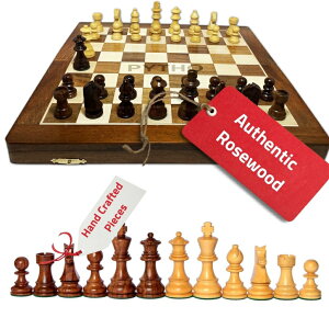 `FXZbg Handmade Wooden Chess Set with Magnetic Board and Hand Carved Staunton Chess Pieces with Internal Storage, Travel Set | Size 12 X 12 Inches (Open), 12 X 6 Inches (Folded) ysAiz