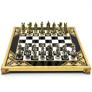 �`�F�X�Z�b�g Handmade Troy Metal Chess with Elegant Wooden and Metal Board �y���s�A���i�z