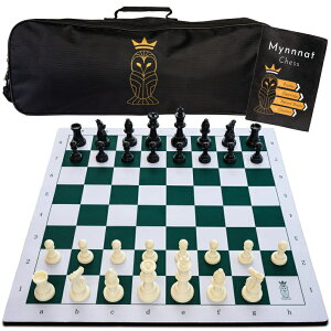 `FXZbg Mynnnat Professionals Chess Set, Thick Tournament Roll up Board and Pieces with Travel Bag and Unique Booklet for Chess Training - White & Green ysAiz