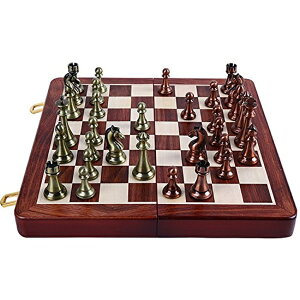 `FXZbg Agirlgle International Chess Set with Folding Wooden Chess Board and Classic Handmade Standard Pieces Metal Chess Set for Kids Adult ysAiz