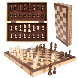 `FXZbg Kangaroo Folding Wooden Chess Board Set with Magnet Closure - Chess Sets for Adults and Kids- Staunton Travel Chess Set with Storage for Pieces - Indoor Or Outdoor Board Game Set (15.5" x 15.5") ysAiz