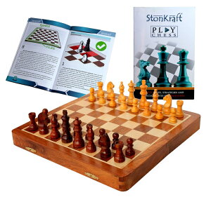 `FXZbg StonKraft Magnetic Wooden Chess Game Set Travel Friendly Folding Chess with Magnetic Wooden Chess Pieces (12 X 12 Inch) ysAiz