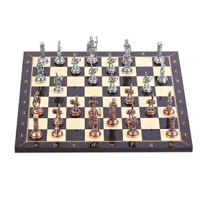 �`�F�X�Z�b�g Antique Copper Roman Figures Metal Chess Set for Adults,Handmade Pieces and Walnut Patterned Wood Chess Board King 2.8 inc �y���s�A���i�z