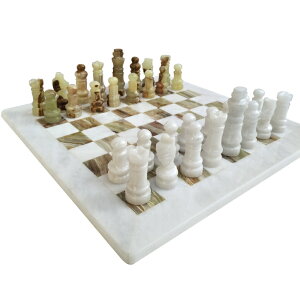 `FXZbg Handmade Staunton White and Green Onyx Marble Chess Board Game Set - Best Board Games for Home Decor Gifts - Suitable for Table Decor - Non Go Board Game - Non Checker Board Game ysAiz