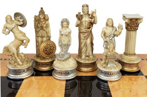 �`�F�X�Z�b�g Greek Mythology Olympus Gods Zeus vs Poseidon Set of Chess Men Pieces Antique White - NO Board �y���s�A���i�z