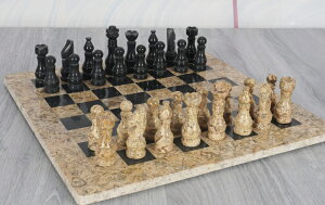 `FXZbg Radicaln Handmade 15 Inches Black and Coral Full Marble Chess Board Game Set - Staunton Marble Tournament Two Players Full Chess Game Table Set ysAiz