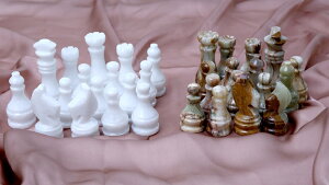 �`�F�X�Z�b�g RADICALn Marble Big Board Games Complete White & Green Onyx Chess Figures - Suitable for 16 - 20 Inches Chess Board - Antique 32 Chess Figures Set - Completely Marble Handmade Non-Wooden Chess Pieces �y���s�A���i�z