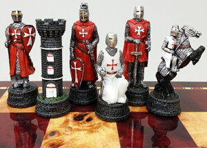�`�F�X�Z�b�g Medieval Times Crusades Maltese Armored Knight RED and WHITE Chess Men Set NO BOARD �y���s�A���i�z