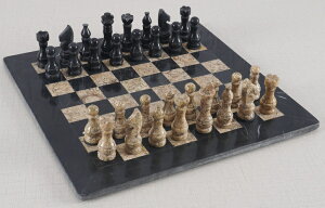 `FXZbg RADICALn 15 Inches Large Handmade Black and Fossil Coral Weighted Marble Full Chess Game Set Staunton and Ambassador Gift Style Marble Tournament Chess Sets ysAiz