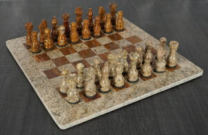 �`�F�X�Z�b�g RADICALn 15 Inches Fossil Coral and Dark Brown Weighted Handmade Marble Most Popular Chess Board Games Set - Classic Style Staunton Home Decor Chess Set �y���s�A���i�z