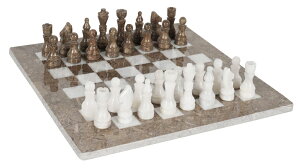`FXZbg RADICALn 15 Inches Weighted Handmade Marble Grey Oceanic and White Staunton Tournament Chess Set Classic Ambassador Style Adults Chess Board Game Sets ysAiz