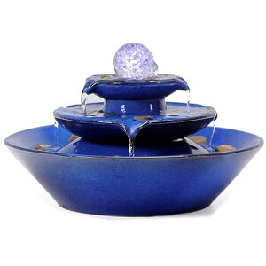   ̃IuWF e[ugbvt@Ee CeA andady Ceramic Tabletop Fountain with Ball for Indoor Table Desk Office Patio (Blue) ysAiz