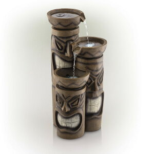 ガーデン 噴水 インテリア噴水 置き型 噴水 滝のオブジェ ウォーターフォールファウンテン Alpine Corporation GIL838 Tiki Three Bowl Cascading Fountain w/LED Light, 29 Inch Tall, Brown 【並行輸入品】