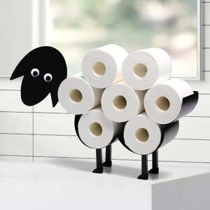 ̃gCbgy[p[z_[  CeA y[p[z_[ gCbgy[p[ X^h Ck Sheep Toilet Paper Holder Stand Black Metal Bathroom Tissue Storage Free Standing Wall Mounted Shelf 8 Rolls