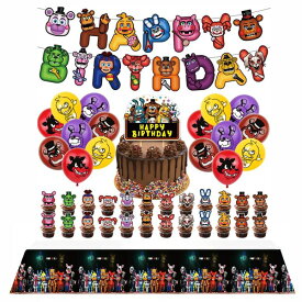 FNAF 5ナイツ Birthday Party Supplies,Five Nights at Freddy Includes Banner, Tablecloth, Cake Topper - 24 Cupcake Toppers - 20 Balloons 【並行輸入品】