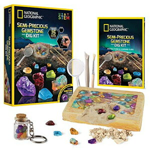 iViWIOtBbN WFXg[ fBOLbg NATIONAL GEOGRAPHIC Semi-Precious Gemstone Dig Kit - STEM Digging Kit with 15 Semi-Precious Gemstones, Including Amethyst, Garnet, Opal, Blue Topaz, and More, A Great Science 