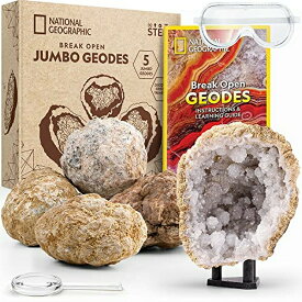 ナショナルジオグラフィック ジャンボジオード NATIONAL GEOGRAPHIC Break Open 5 Jumbo Geodes - Earth Science Kit with 5 Premium, Extra-Large Geodes with Crystals, Goggles, Learning Guide & Display Stands, Science Gifts, Fun Stuff for 【並行輸入品】