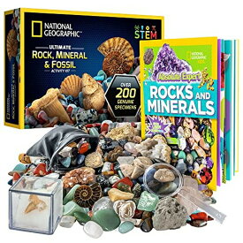 ナショナルジオグラフィック 岩石、化石、鉱物キット NATIONAL GEOGRAPHIC Rocks, Fossils & Minerals Kit ? 200+ Piece Set with Real Fossils, Rocks, Gemstones, Crystals & Much More, Plus Learn More with Absolute Expert: Rocks & Mineral 【並行輸入品】