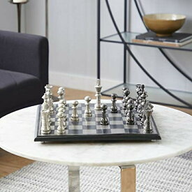 チェスセット Deco 79 Aluminum Chess Game Set with Black and Silver Pieces, 17" x 17" x 6", Silver 【並行輸入品】