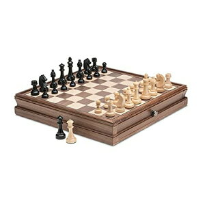 �`�F�X�Z�b�g A&A 15 inch Walnut Wooden Chess Sets w/ Storage Drawer / Triple Weighted Chess Pieces - 3.0 inch King Height/ Walnut Box w/Walnut & Maple Inlay / 2 Extra Queen / Classic 2 in 1 Board Games �y���s�A���i�z