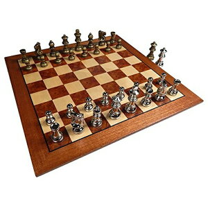 �`�F�X�Z�b�g Hayes Inlaid Maple, Mahogany, and Sapele Wood Chess Board with Metal Pieces, 2.5 Inch King, and Extra Queens (Large 15 x 15 Inch Set) �y���s�A���i�z