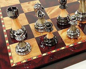 `FXZbg Staunton Chrome & Black Chrome Chess Men Set W 18" Gloss Cherry Color Board ysAiz