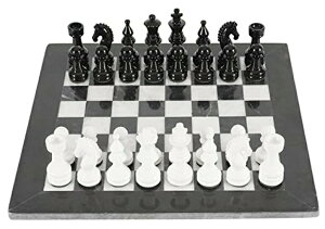 �`�F�X�Z�b�g Marblous Krafts 15 Inches Black & White Chess Set with 32 Metallic Figures & 2 Extra Queens and Marble Board - Large Staunton Handmade Chess Game Classic Home Decor & Chess Sets for Adults and Family �y���s�A���i�z