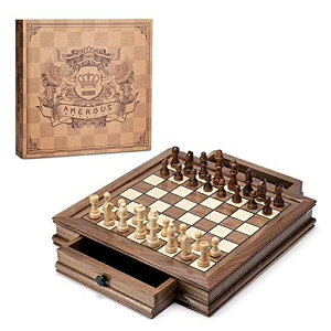 �`�F�X�Z�b�g AMEROUS Magnetic Wooden Chess Set, 12.8" x 12.8" Chess Board Game with 2 Built-in Storage Drawers - 2 Bonus Extra Queens - Chess for Beginner, Kids and Adults, Gift Packaging �y���s�A���i�z