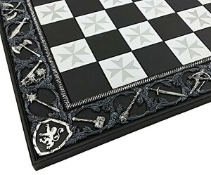 `FX{[h HPL 17" Medieval Times Maltese Cross Chess Board Black and Silver with 1 5/8" Squares ysAiz