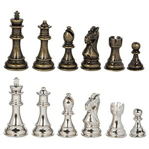 �`�F�X �R�}�̂� Frankfort Silver and Bronze Metal Chess Pieces with 3.75 Inch King and Extra Queens, Pieces Only, No Board �y���s�A���i�z
