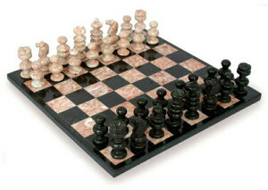 �`�F�X�Z�b�g NOVICA Hand Carved Rose Pink and Black Marble Stone Chess Set, Glorious Battle' �y���s�A���i�z