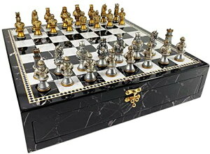 �`�F�X�Z�b�g Medieval Times Crusades Knight Chess Set Gold & Silver Busts with 17 inch Faux Marble Storage Board �y���s�A���i�z