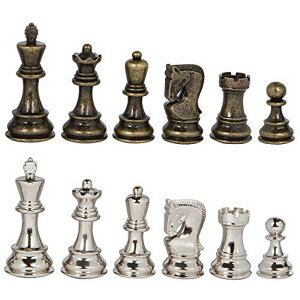 �`�F�X �R�}�̂� Lowell Silver and Bronze Metal Chess Pieces with 3.75 Inch King and Extra Queens, Pieces Only, No Board �y���s�A���i�z