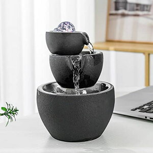   ̃IuWF e[ugbvt@Ee CeA Ceramic Tabletop Fountain with Ball for Indoor Table Desk Office and Home Decoration (Black) ysAiz