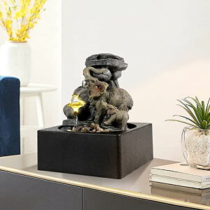   ̃IuWF e[ugbvt@Ee CeA BEAMNOVA Tabletop Fountain,3 Tiered Elephant & Baby Elephant Indoor Fountains,with LED Light Water Feature for Home Office Decor ysAiz