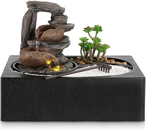   ̃IuWF e[ugbvt@Ee CeA Table Top Water Fountain Indoor, WICHEMI Indoor Water Fountains of Rock Zen Garden Buddha Desk Water Fountain with LED Light for Home Office Bedroom Relaxation 