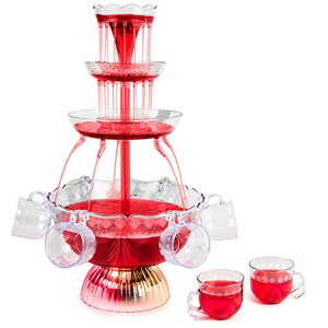   ̃IuWF e[ugbvt@Ee CeA Nostalgia 3-Tier Party Fountain, Holds 1.5 Gallons, LED Lighted Base, Includes 8 Reusable Cups, 1.5 Gallon, Clear ysAiz