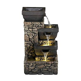 ガーデン 噴水 インテリア噴水 置き型 噴水 滝のオブジェ ウォーターフォールファウンテン Labyrinth Wall Fountain Stone Tier Water Fountain with Light (1) 【並行輸入品】