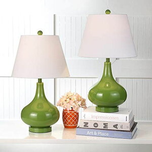 �T�t�@���B�� safavieh �e�[�u�������v �T�t�@�r�� �T�t�@���B�A SAFAVIEH Lighting Collection Amy Modern Contemporary Fern Green Gourd Glass 24-inch Bedroom Living Room Home Office Desk Nightstand Table Lamp Set of 2 (LED Bulbs Include 