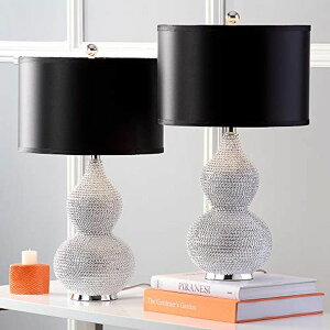 �T�t�@���B�� safavieh �e�[�u�������v �T�t�@�r�� �T�t�@���B�A SAFAVIEH Lighting Collection Nicole Modern Silver Bead Base/ Black Shade 25-inch Bedroom Living Room Home Office Desk Nightstand Table Lamp Set of 2 (LED Bulbs Included) 