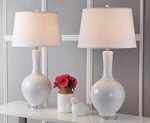 Tt@B safavieh e[uv Tt@r Tt@BA SAFAVIEH Lighting Collection Blanche Modern White Gourd Ceramic 32-inch Bedroom Living Room Home Office Desk Nightstand Table Lamp Set of 2 (LED Bulbs Included) ys