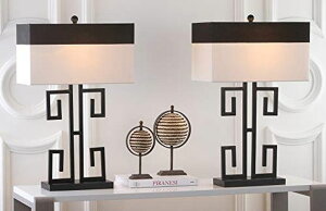 �T�t�@���B�� safavieh �e�[�u�������v �T�t�@�r�� �T�t�@���B�A SAFAVIEH Lighting Collection Greek Key Modern Black 28-inch Bedroom Living Room Home Office Desk Nightstand Table Lamp Set of 2 (LED Bulbs Included) �y���s�A���i�z