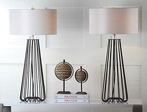 �T�t�@���B�� safavieh �e�[�u�������v �T�t�@�r�� �T�t�@���B�A SAFAVIEH Lighting Collection Estill Modern Minimalist Rustic Farmhouse Industrial Black Iron 34-inch Bedroom Living Room Home Office Desk Nightstand Table Lamp Set of 2 ( 