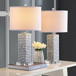 Tt@B safavieh e[uv Tt@r Tt@BA SAFAVIEH Lighting Collection Skagway Modern Art Deco Black/ Cream 26-inch Bedroom Living Room Home Office Desk Nightstand Table Lamp Set of 2 (LED Bulbs Included) y