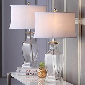 �T�t�@���B�� safavieh �e�[�u�������v �T�t�@�r�� �T�t�@���B�A SAFAVIEH Lighting Collection Wendy Clear Glass 28-inch Bedroom Living Room Home Office Desk Nightstand Table Lamp Set of 2 (LED Bulbs Included) �y���s�A���i�z