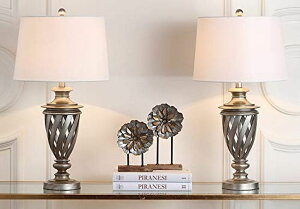 �T�t�@���B�� safavieh �e�[�u�������v �T�t�@�r�� �T�t�@���B�A SAFAVIEH Lighting Collection Byron Farmhouse Urn Antique Silver 29-inch Bedroom Living Room Home Office Desk Nightstand Table Lamp Set of 2 (LED Bulbs Included) �y���s