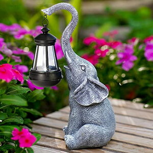 Aj} K[fCgLED\[[Cg \[[p[ Goodeco Elephant Statue with Solar Lantern - Elephant Decor with Solar Powered LED Light, Garden Decor Made Easy, Good Luck Elephant Gifts for Women, Mom Gifts (Elephant) y