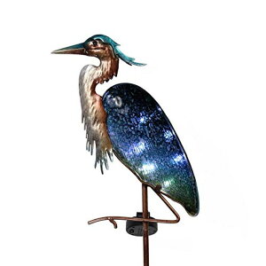 Aj} K[fCgLED\[[Cg \[[p[ TERESA'S COLLECTIONS Garden Decor for Outside Blue Heron Solar Lights, 42 Inch Glass Lawn Ornaments with Outdoor Lights Decorative Stake, Landscape Pathway Yard Art for Patio 